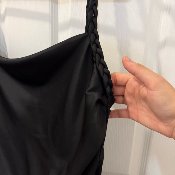 NWT House of Harlow 1960 Black braided strap satin slip dress‎ M (minor flaw) - Picture 5 of 12